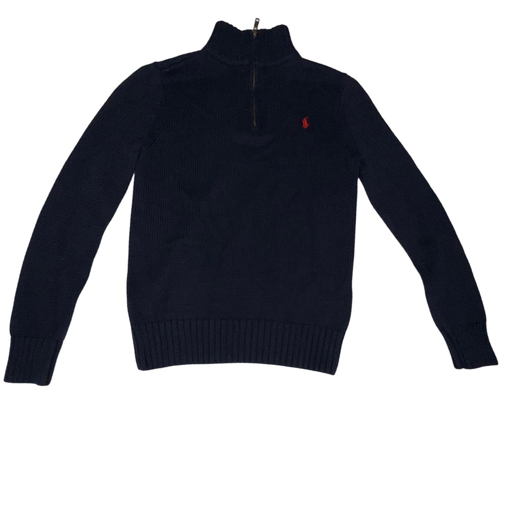 Polo Ralph Lauren Quarter Zip Sweater Boys M 12/14 Navy Blue Cotton Knit Logo